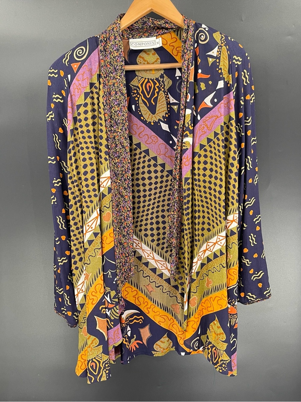 Vintage 90s Componix Art to Wear Boho Open Jacket Marsha Brander Made in USA